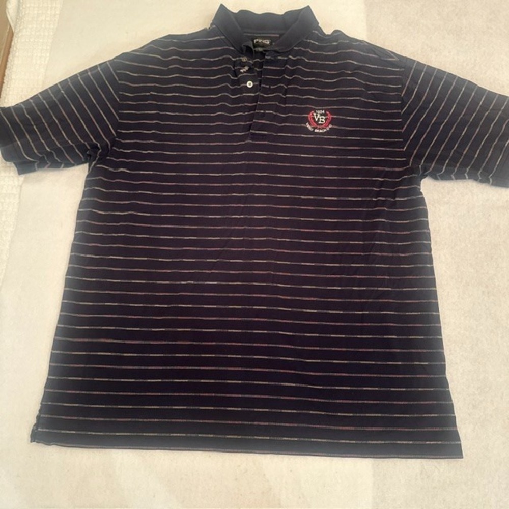 PING Collection Striped Polo Shirt Mens Navy Blue XL Mercerized Cotton Golf